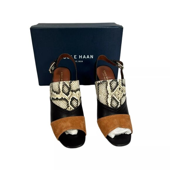 Cole Haan Roccia Snake Black Tabby High Heel Peep Toe Slingback Sandal Size 10B - Picture 7 of 16